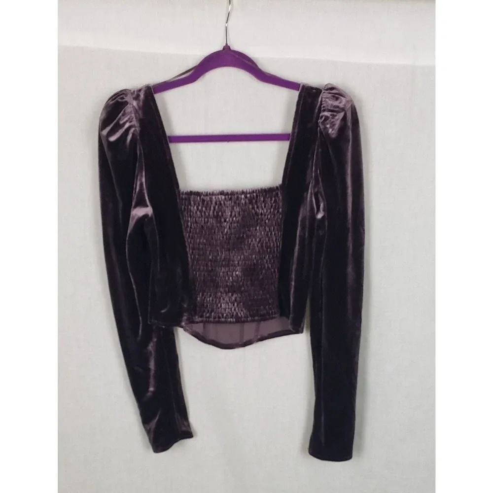 ASTR The Label Velvet Smocked Corset Top L Purple Vamp Dark Romantic Coquette